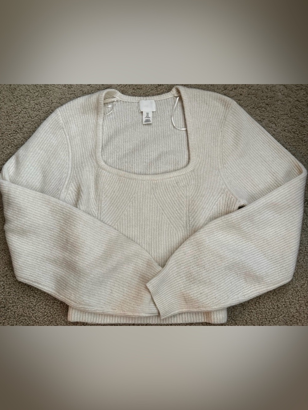H&M Cream Ribbed Square-Neck Knit Sweater
